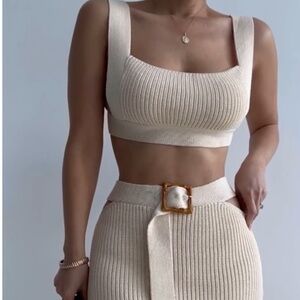 JLUXLABEL Cream Ribbed Midi Skirt Set